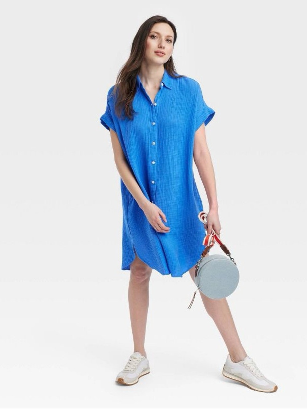 Universal Thread Gauze Shirt Dress in Bright Blue